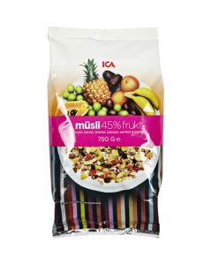 Müsli 45% Frukt 750g ICA