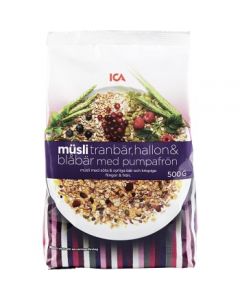 ICA Müsli Tranbär Hallon Blåbär & Pumpafrön 500g