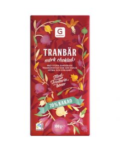 Garant Tranbär Mörk Choklad 70% Kakao, 100g