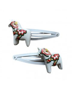 Haarspange Dalapferd weiß, 2st.